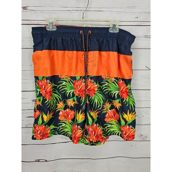 Faded Glory Men's Hawaiian Floral Swim Trunks - Elastic Waist & Drawstring - Picture 3 of 11